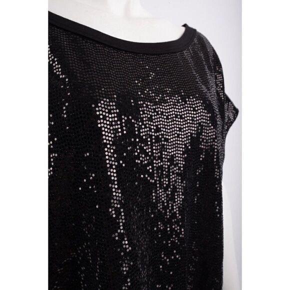 Drew Womens Shirt Top Sequin Sparkle Glam Holiday L Black Boxy fit NWT - Picture 3 of 6